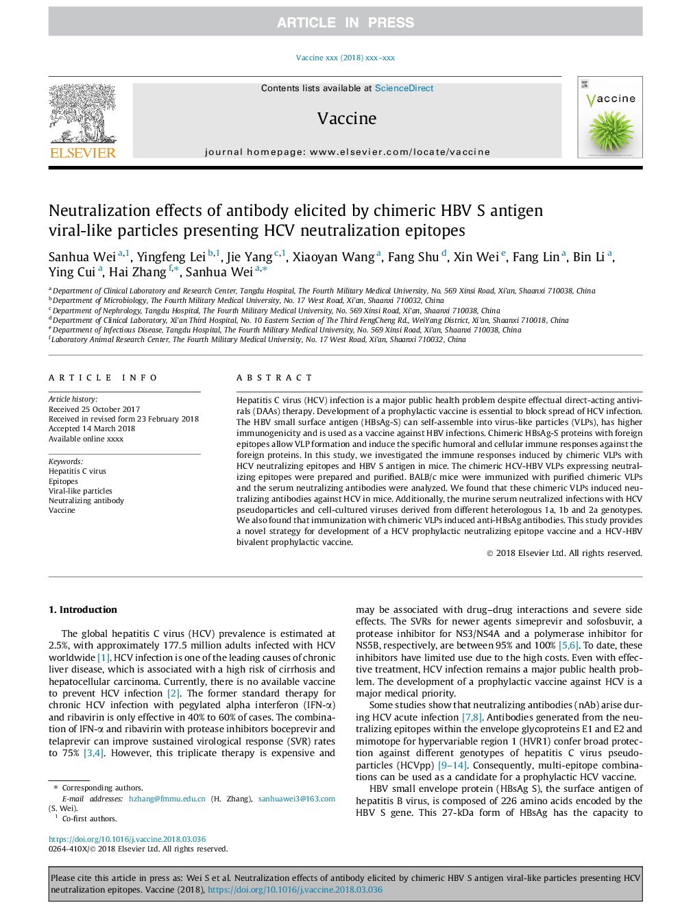 Neutralization effects of antibody elicited by chimeric HBV S antigen viral-like particles presenting HCV neutralization epitopes