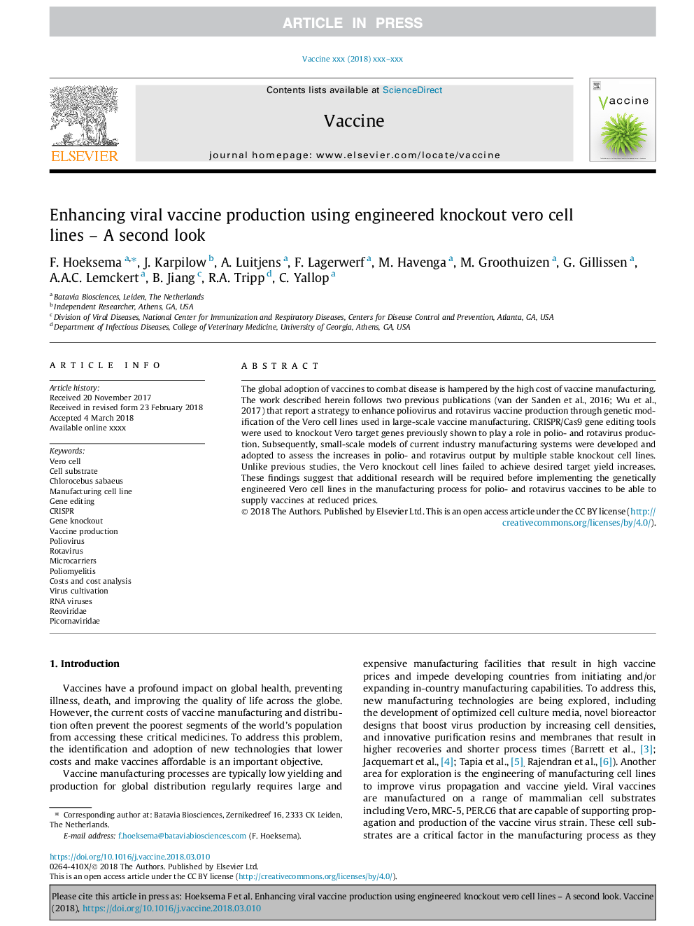 Enhancing viral vaccine production using engineered knockout vero cell lines - A second look