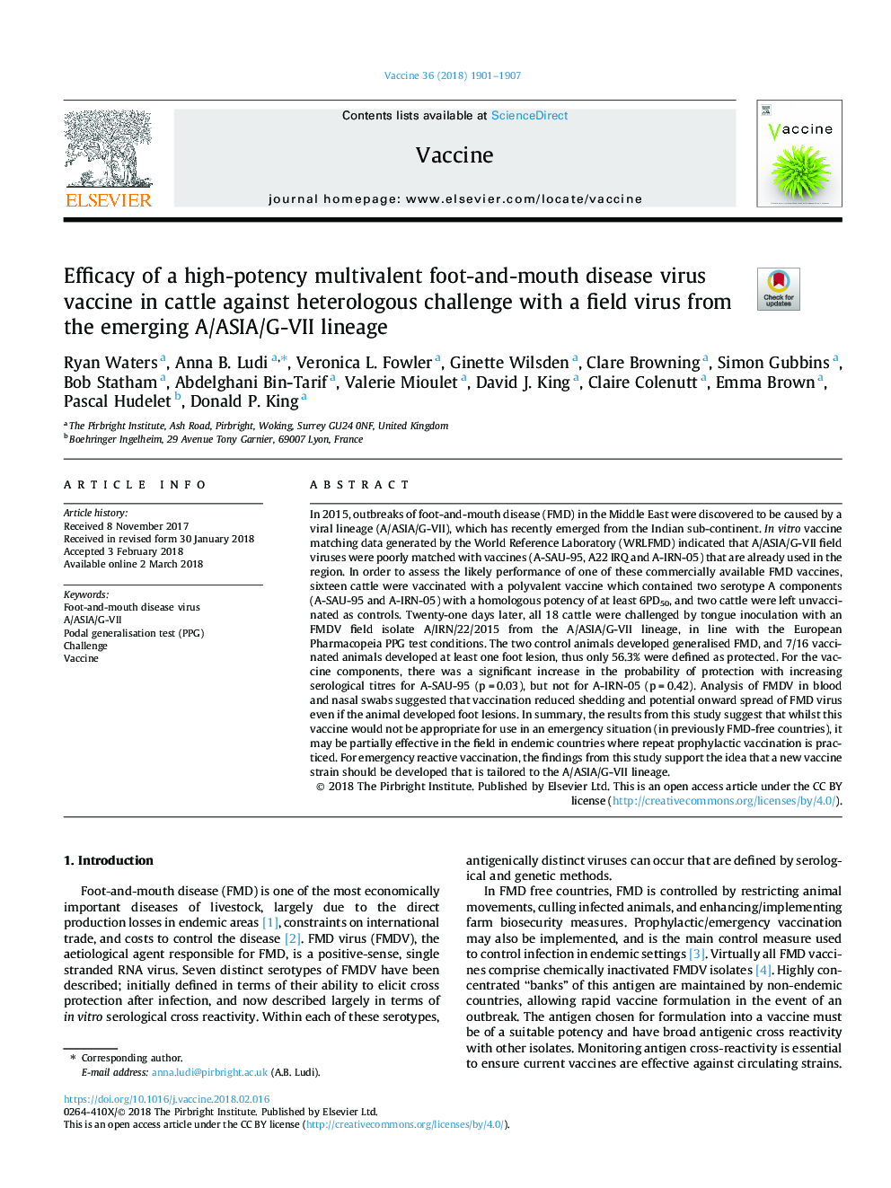 Efficacy of a high-potency multivalent foot-and-mouth disease virus vaccine in cattle against heterologous challenge with a field virus from the emerging A/ASIA/G-VII lineage