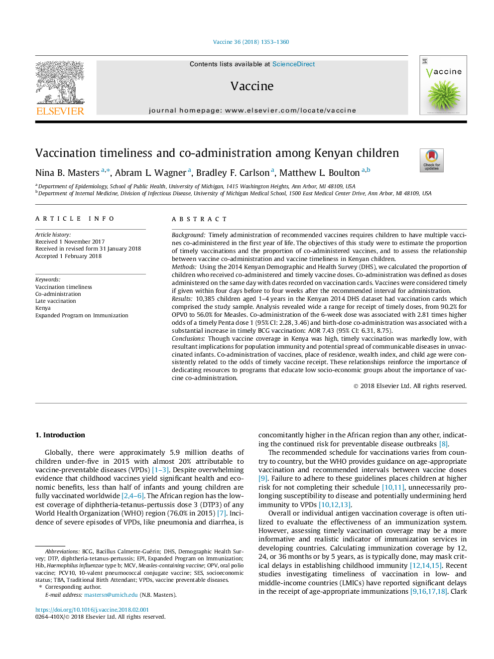 Vaccination timeliness and co-administration among Kenyan children