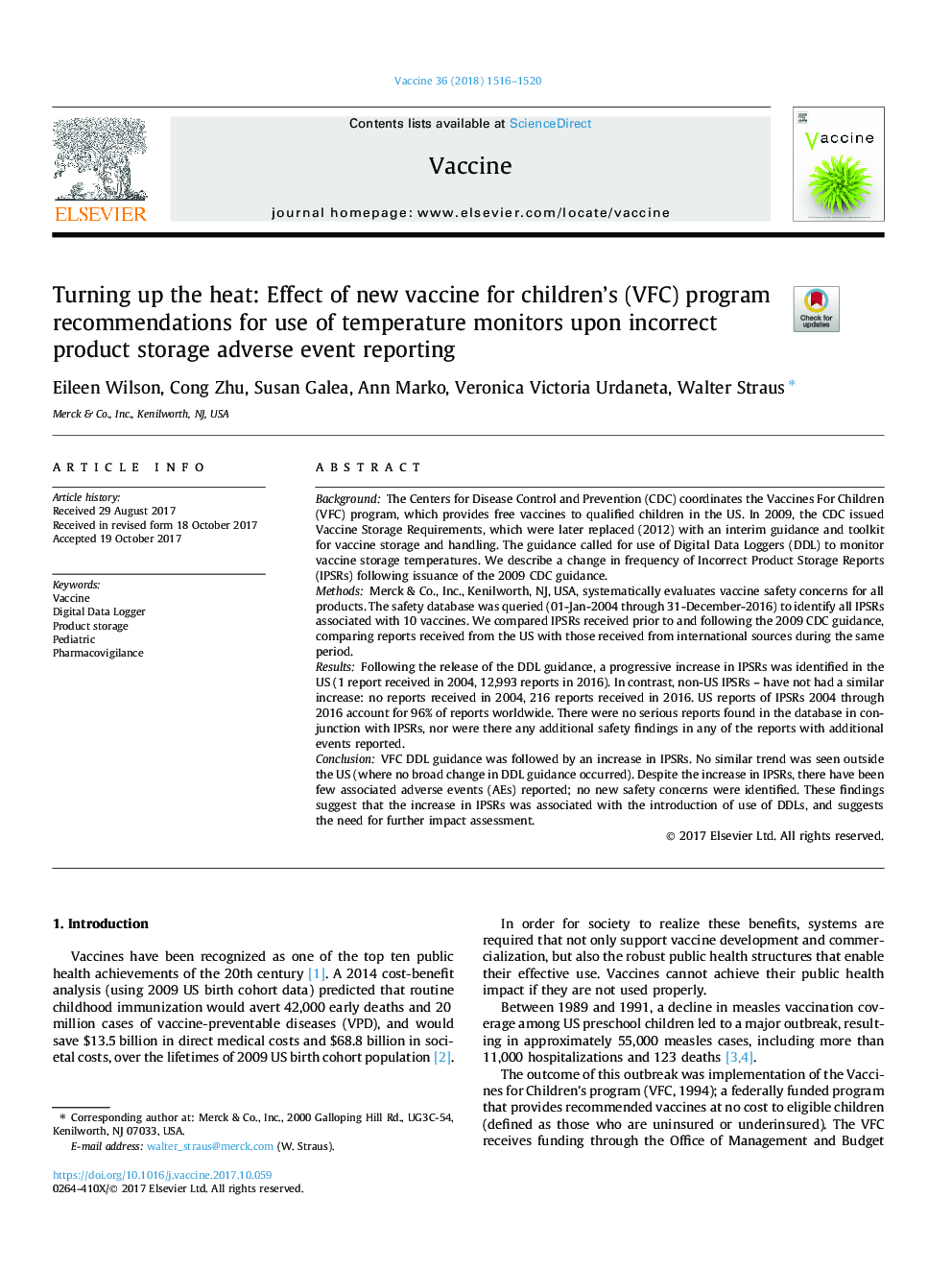 Turning up the heat: Effect of new vaccine for children's (VFC) program recommendations for use of temperature monitors upon incorrect product storage adverse event reporting