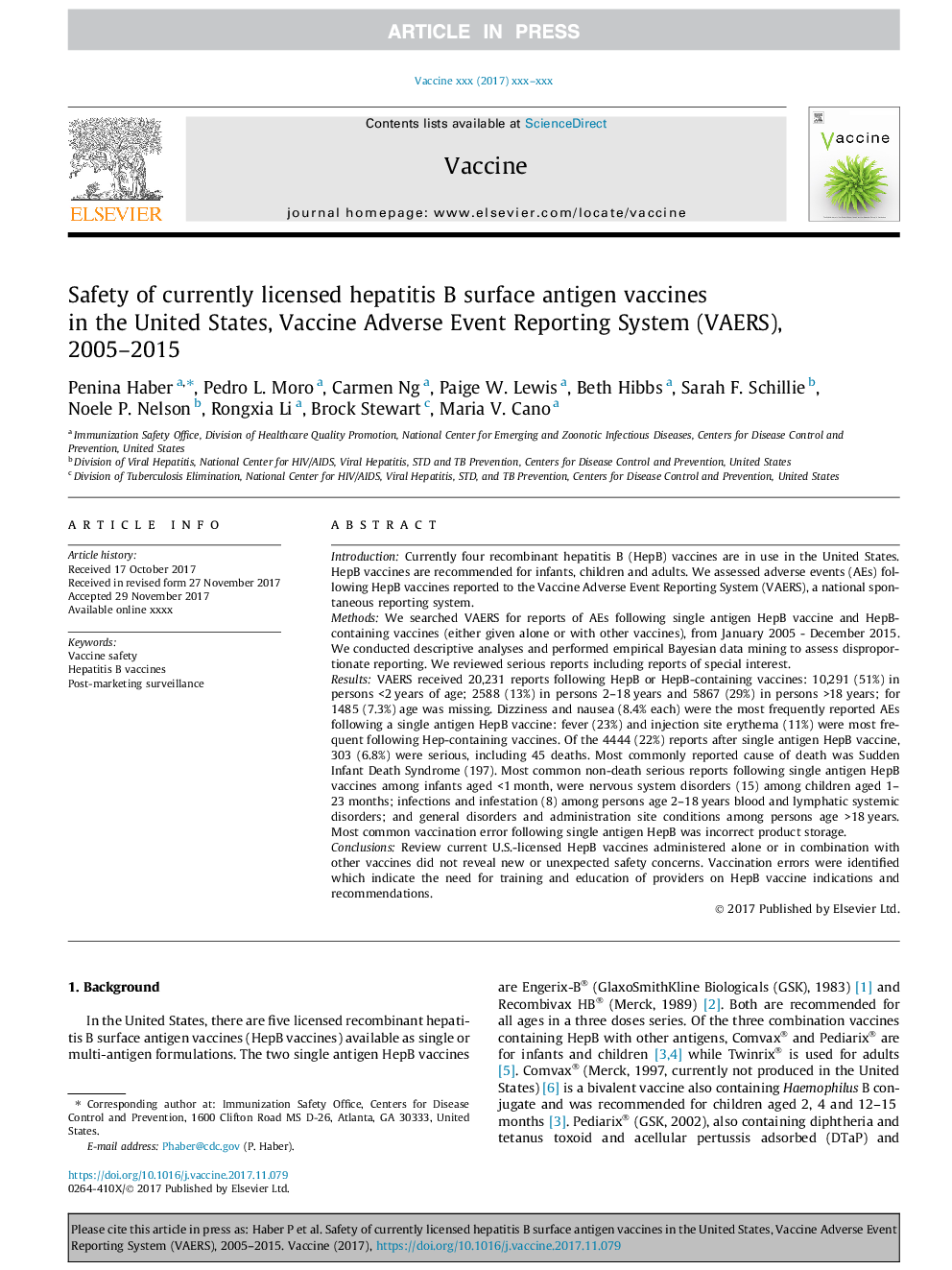 Safety of currently licensed hepatitis B surface antigen vaccines in the United States, Vaccine Adverse Event Reporting System (VAERS), 2005-2015