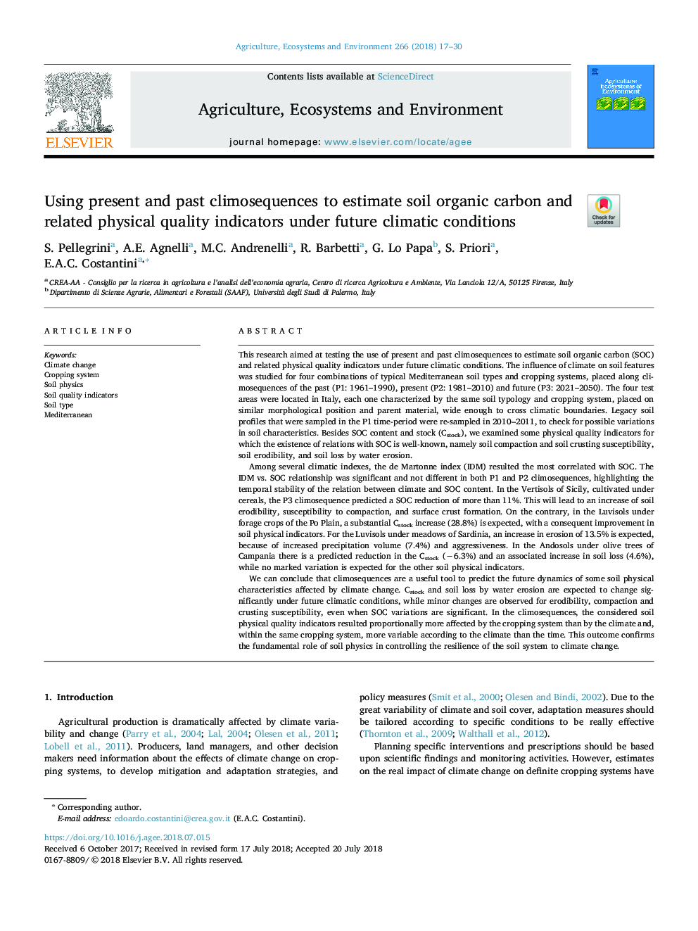 Using present and past climosequences to estimate soil organic carbon and related physical quality indicators under future climatic conditions