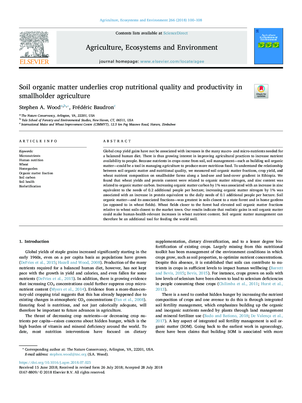 Soil organic matter underlies crop nutritional quality and productivity in smallholder agriculture