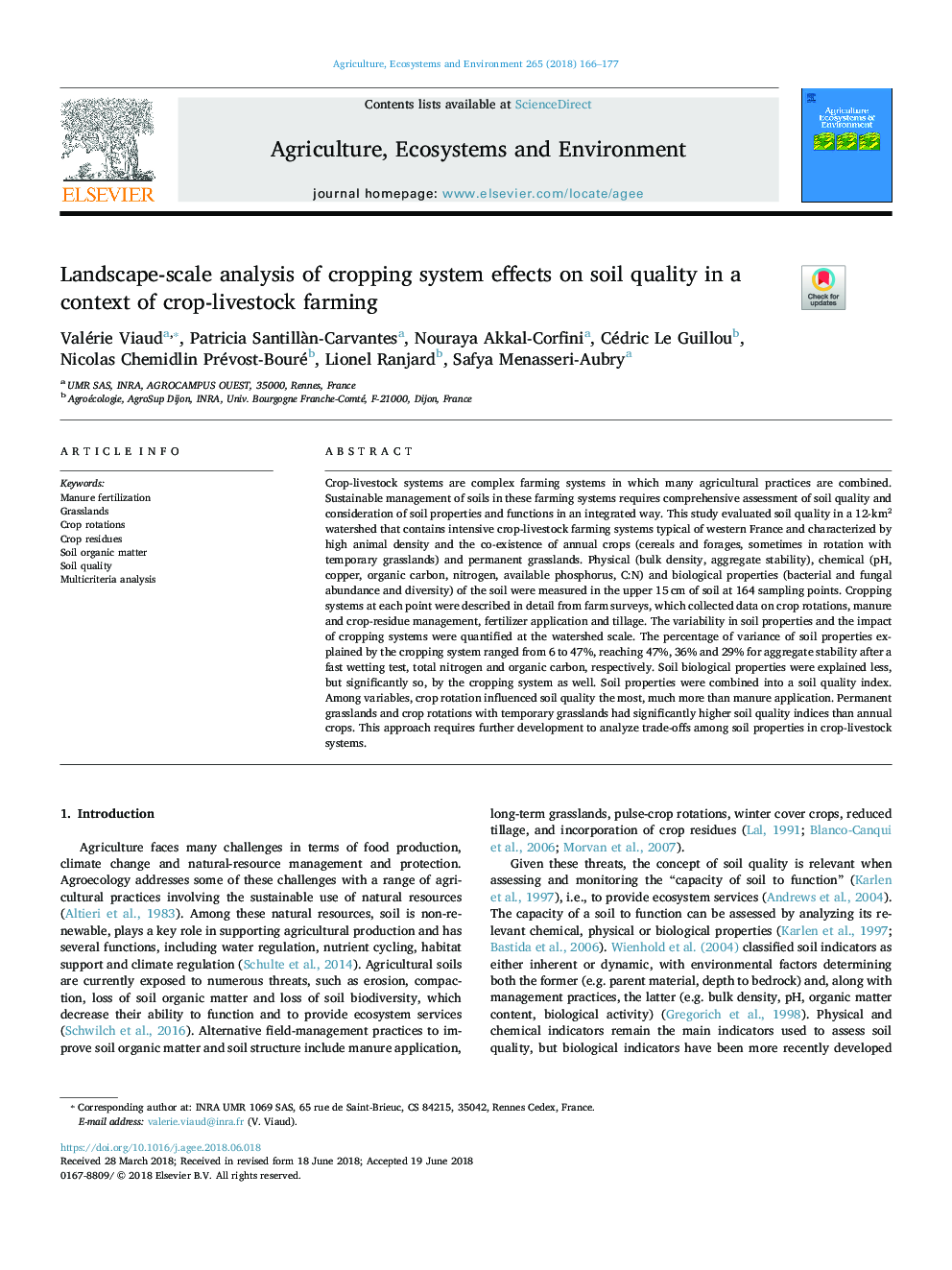 Landscape-scale analysis of cropping system effects on soil quality in a context of crop-livestock farming