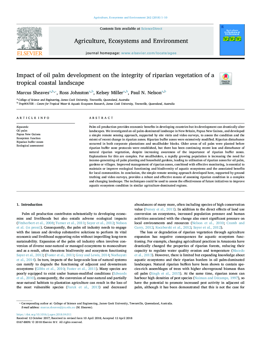 Impact of oil palm development on the integrity of riparian vegetation of a tropical coastal landscape