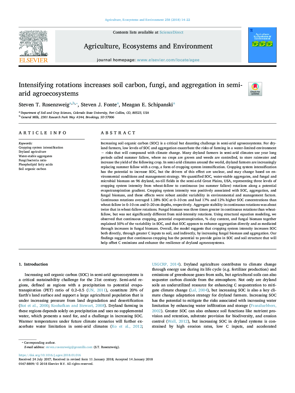 Intensifying rotations increases soil carbon, fungi, and aggregation in semi-arid agroecosystems