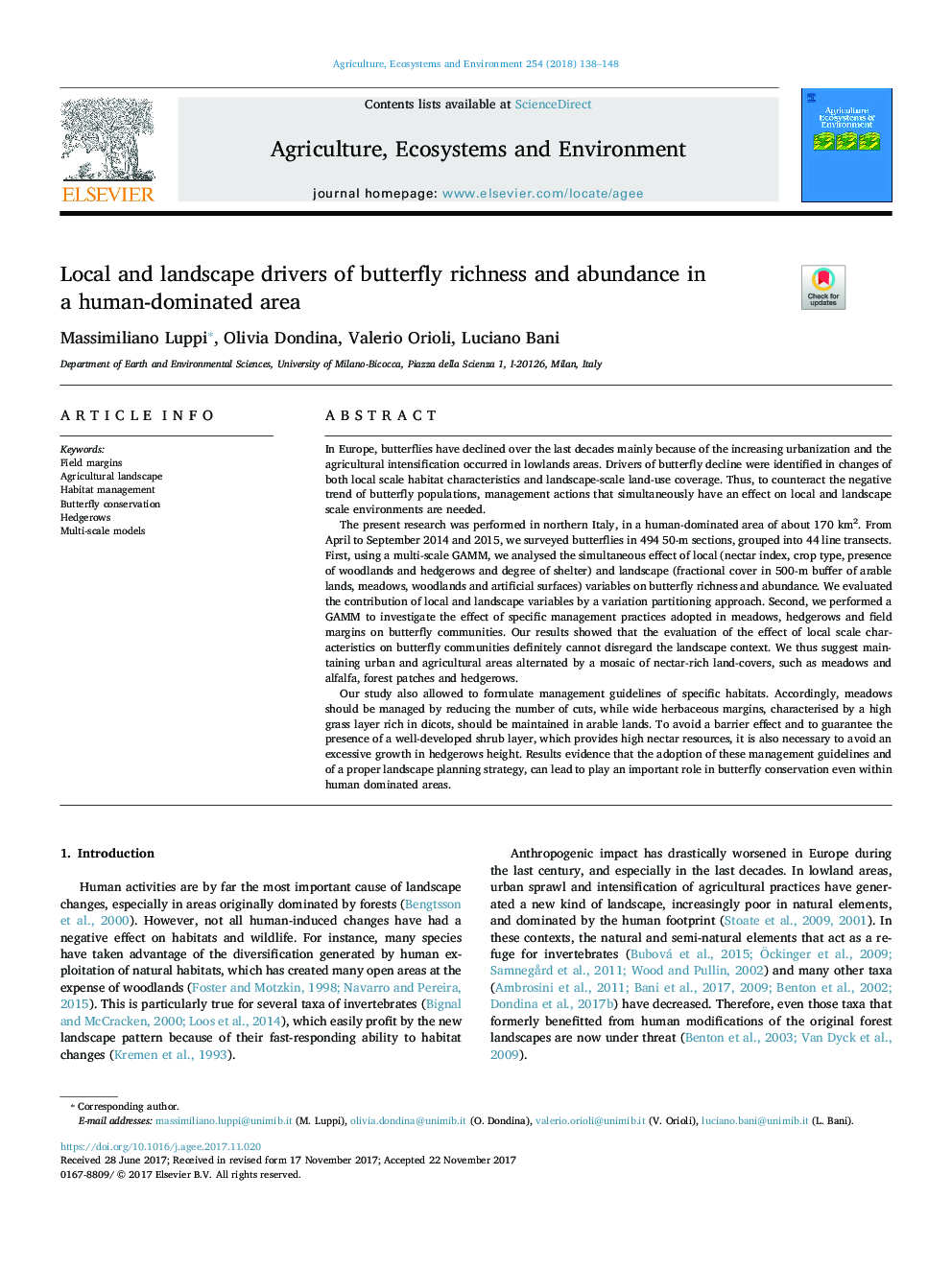 Local and landscape drivers of butterfly richness and abundance in a human-dominated area