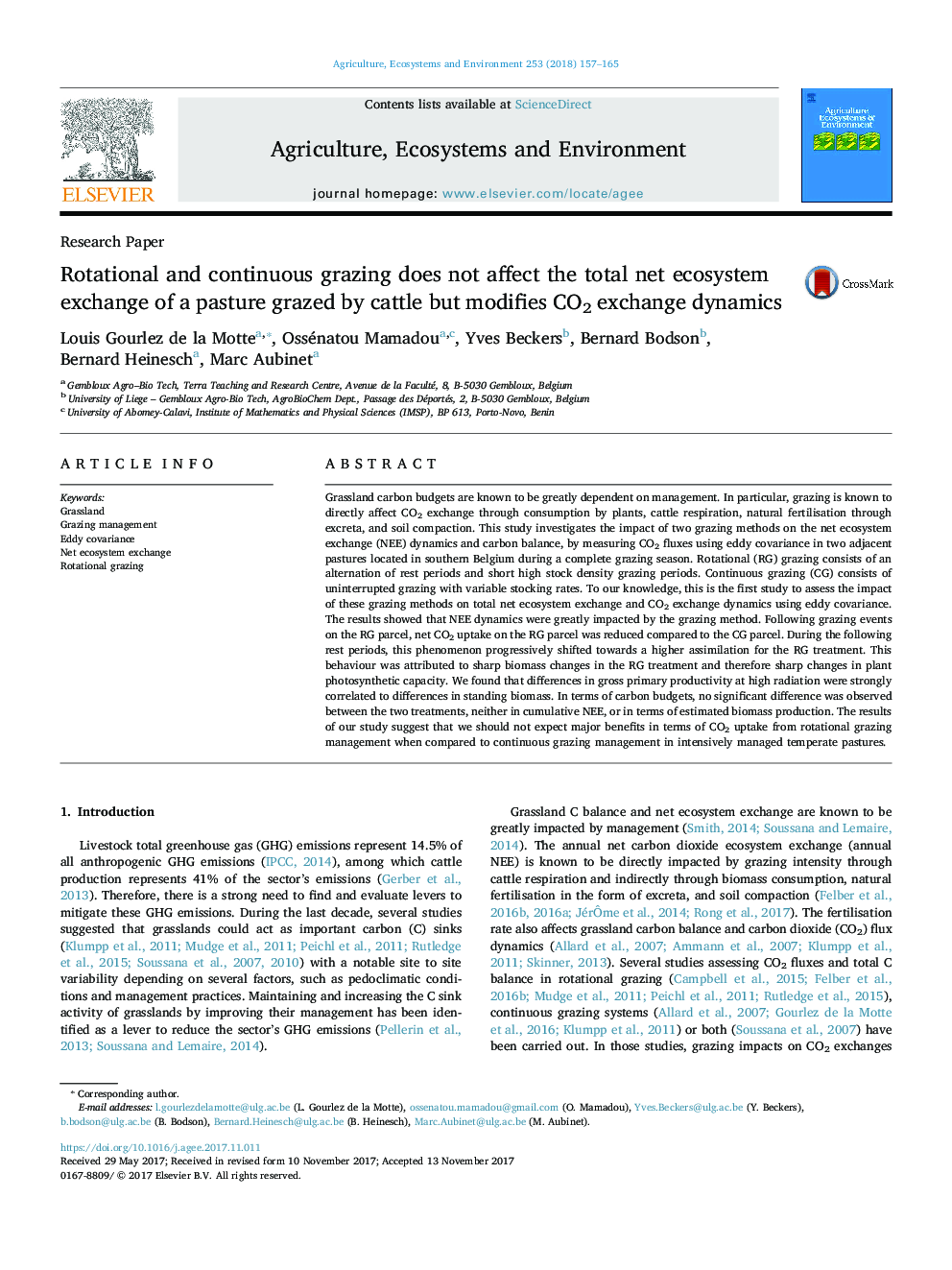 Rotational and continuous grazing does not affect the total net ecosystem exchange of a pasture grazed by cattle but modifies CO2 exchange dynamics