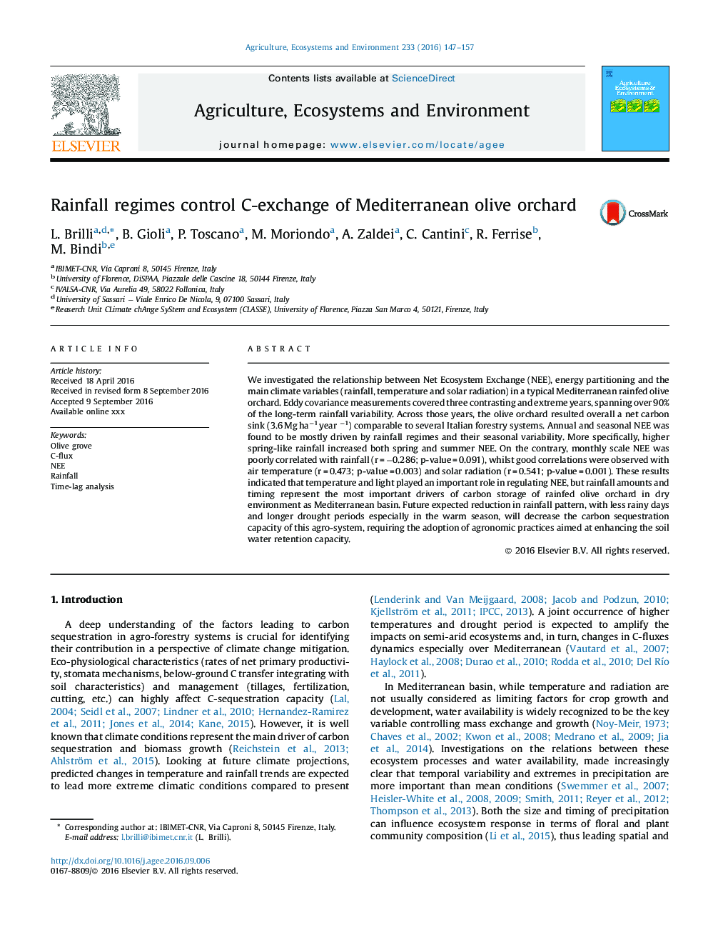عکس صفحه اول مقاله: Rainfall regimes control C-exchange of Mediterranean olive orchard Rainfall regimes control C-exchange of Mediterranean olive orchard