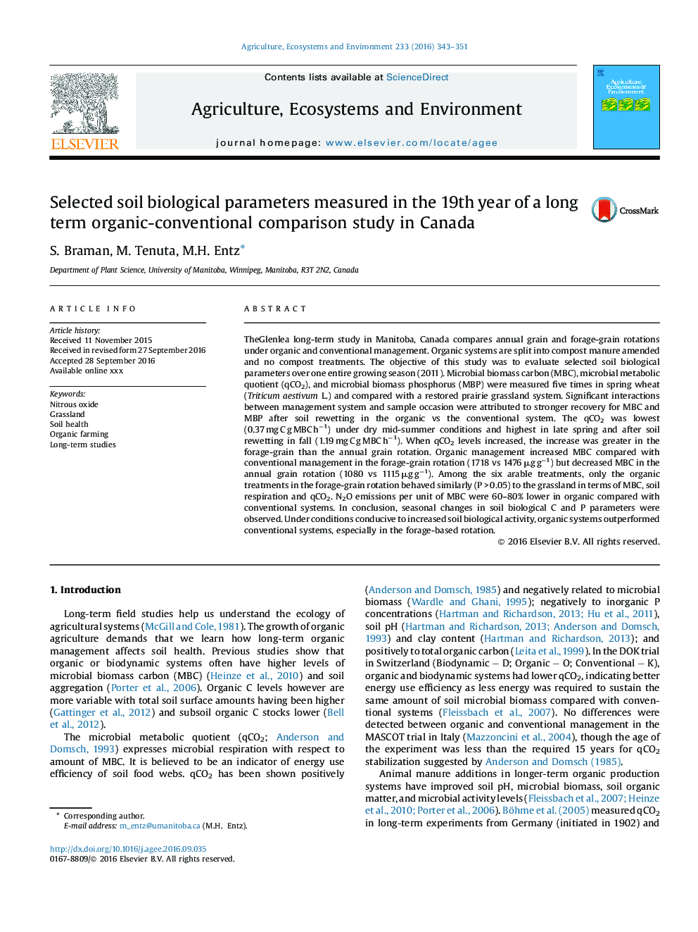 انتخاب پارامترهای بیولوژیکی خاک در سال 19 یک مطالعه نسبتا طولانی مدت ارزیابی متعارف در کانادا 