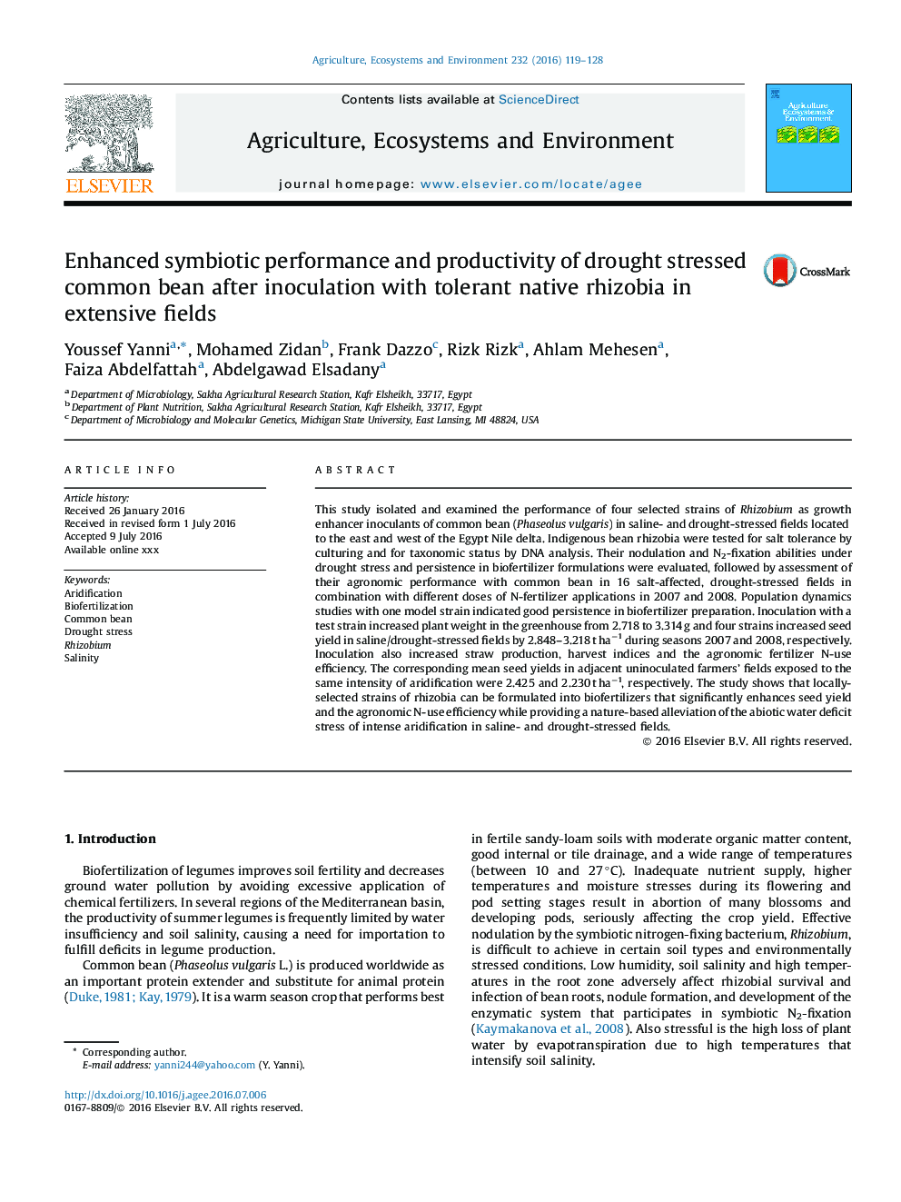 Enhanced symbiotic performance and productivity of drought stressed common bean after inoculation with tolerant native rhizobia in extensive fields