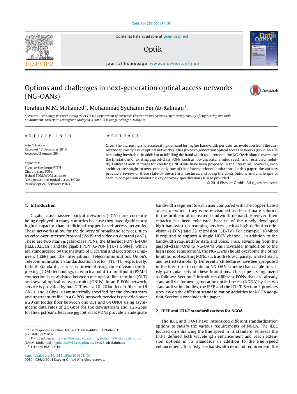 Options and challenges in next-generation optical access networks (NG-OANs)