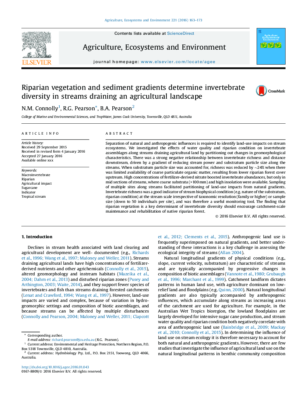 Riparian vegetation and sediment gradients determine invertebrate diversity in streams draining an agricultural landscape