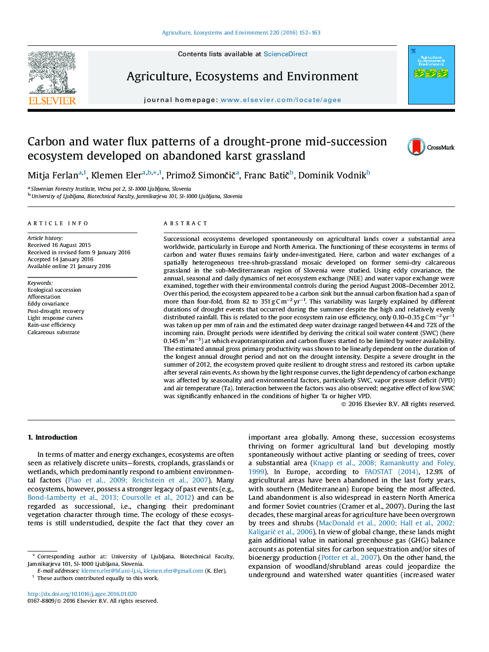 Carbon and water flux patterns of a drought-prone mid-succession ecosystem developed on abandoned karst grassland