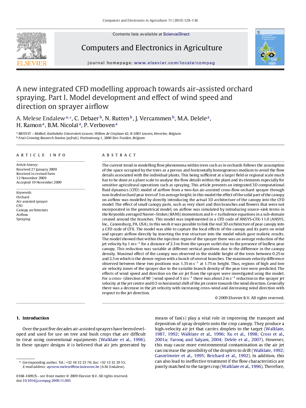 A new integrated CFD modelling approach towards air-assisted orchard spraying. Part I. Model development and effect of wind speed and direction on sprayer airflow