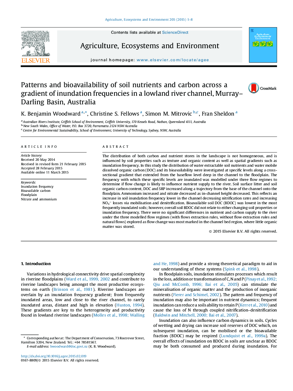 Patterns and bioavailability of soil nutrients and carbon across a gradient of inundation frequencies in a lowland river channel, Murray-Darling Basin, Australia