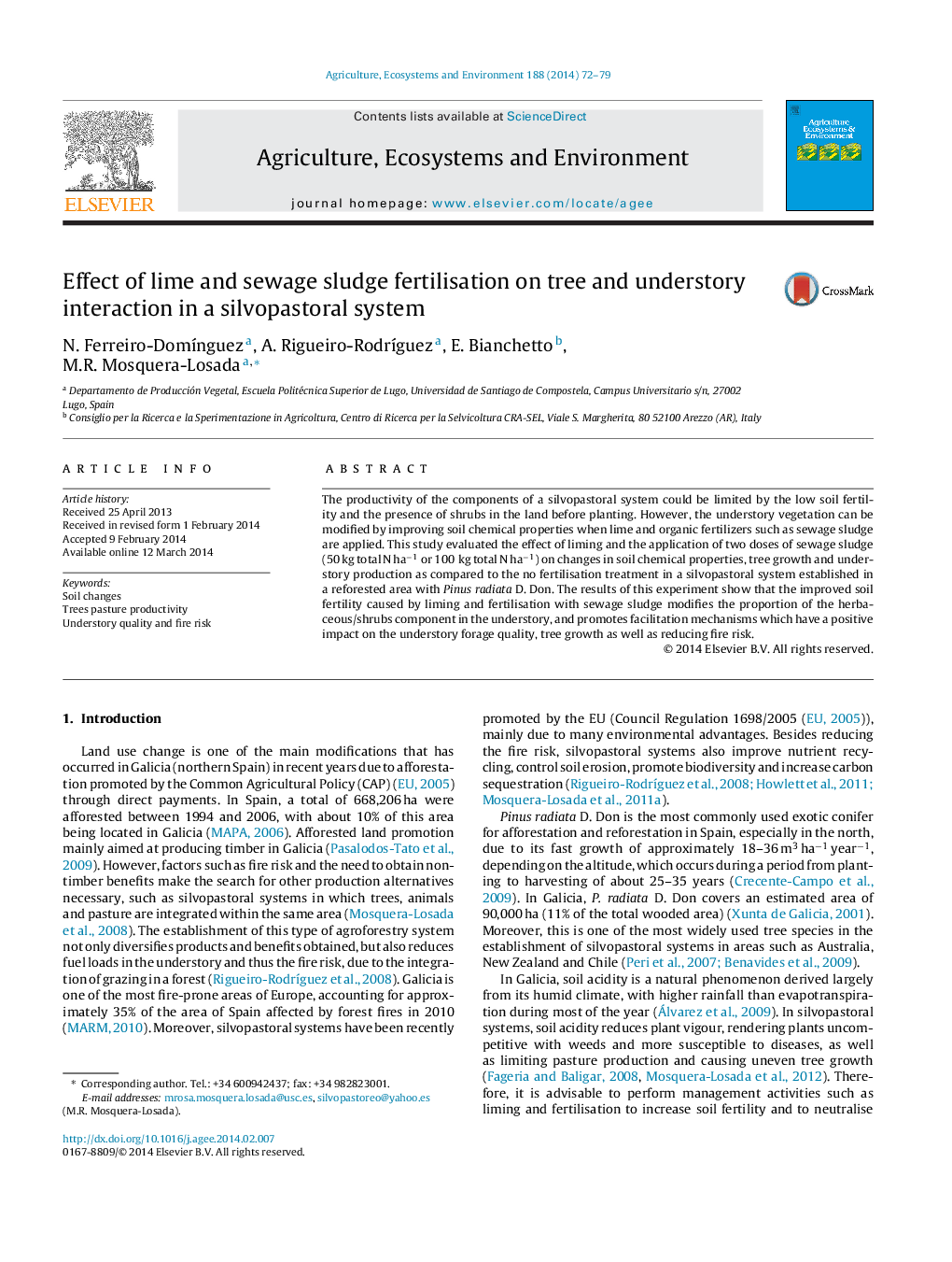 Effect of lime and sewage sludge fertilisation on tree and understory interaction in a silvopastoral system