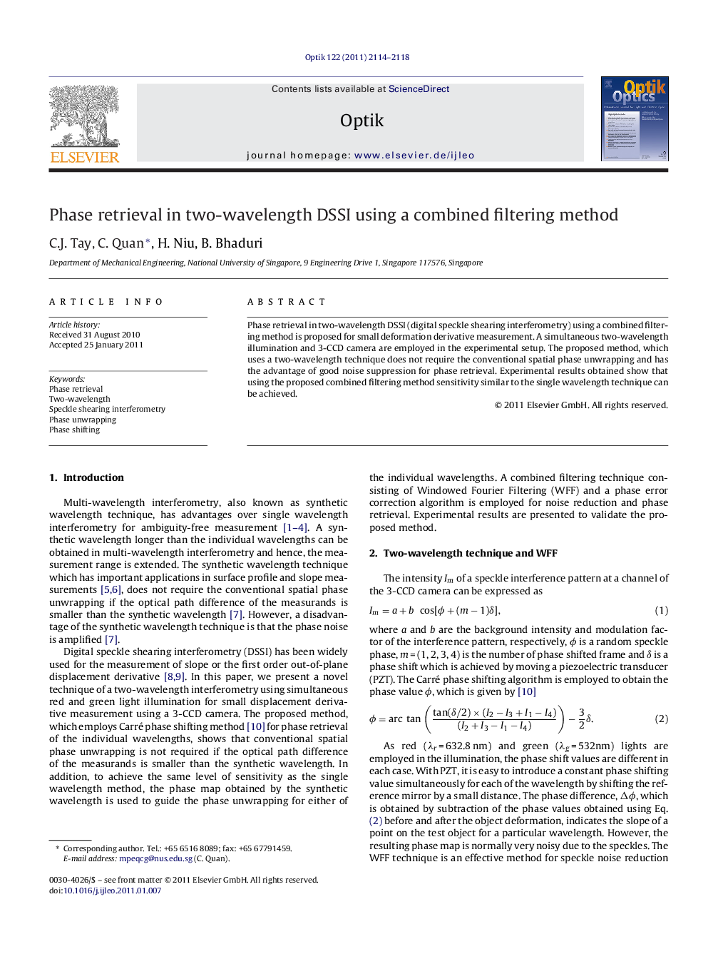 Phase retrieval in two-wavelength DSSI using a combined filtering method