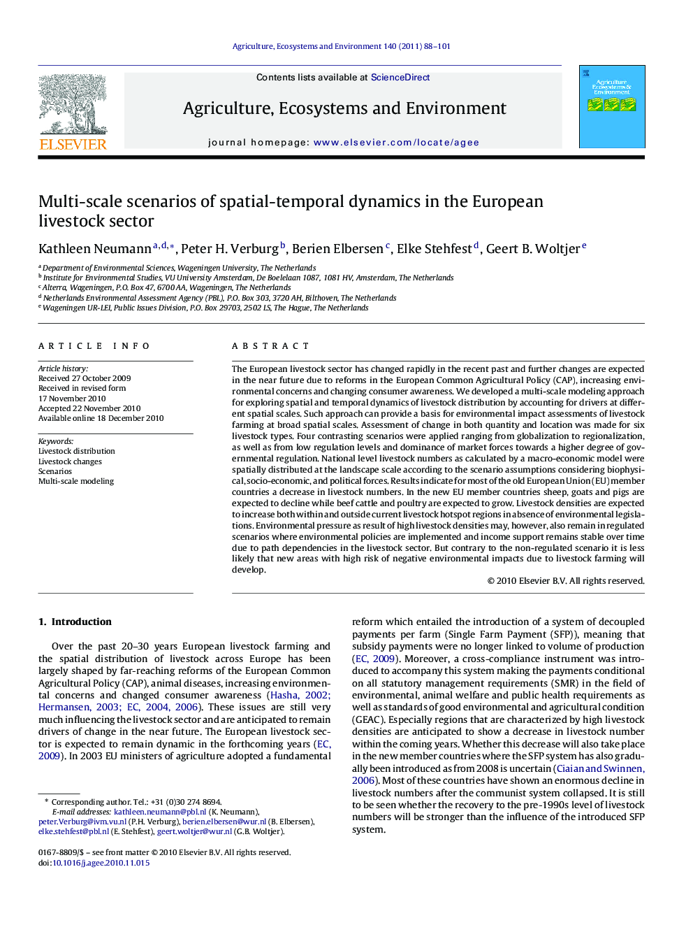 Multi-scale scenarios of spatial-temporal dynamics in the European livestock sector