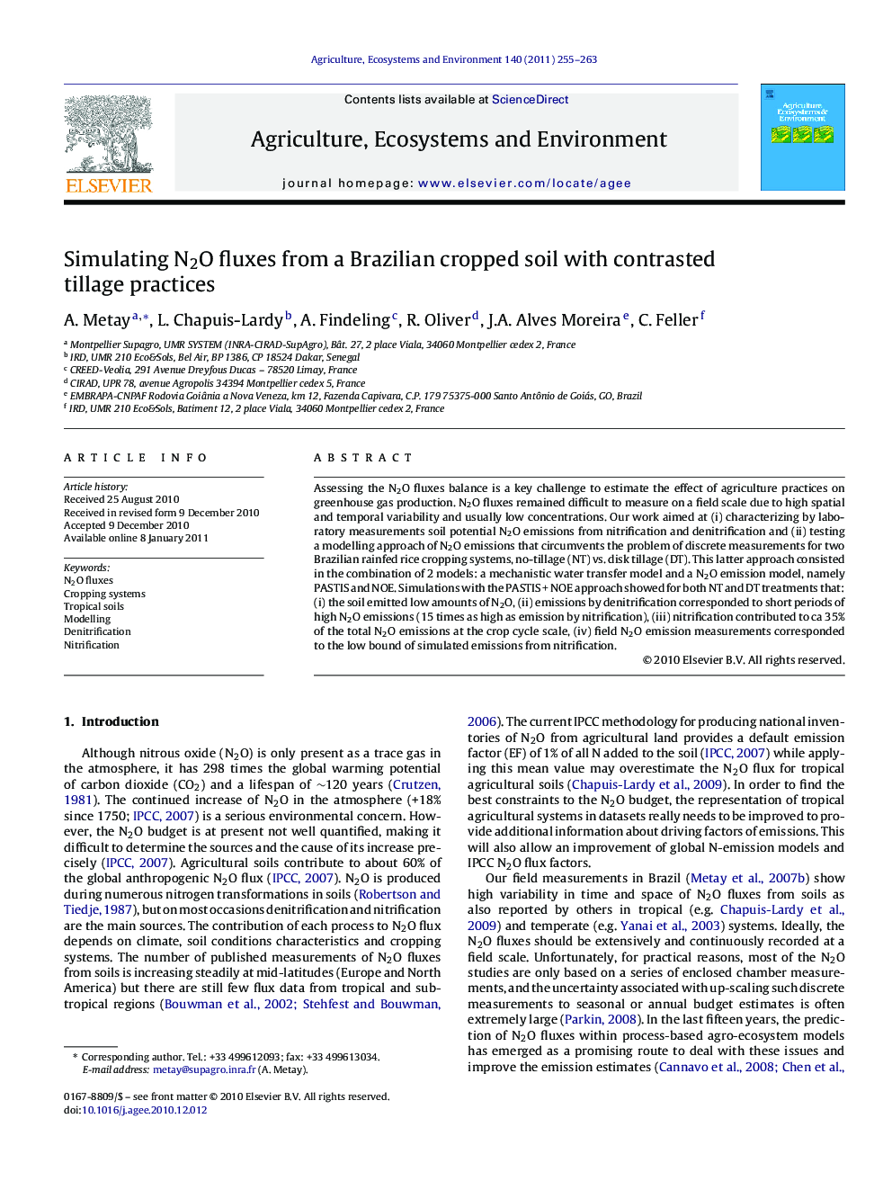 Simulating N2O fluxes from a Brazilian cropped soil with contrasted tillage practices