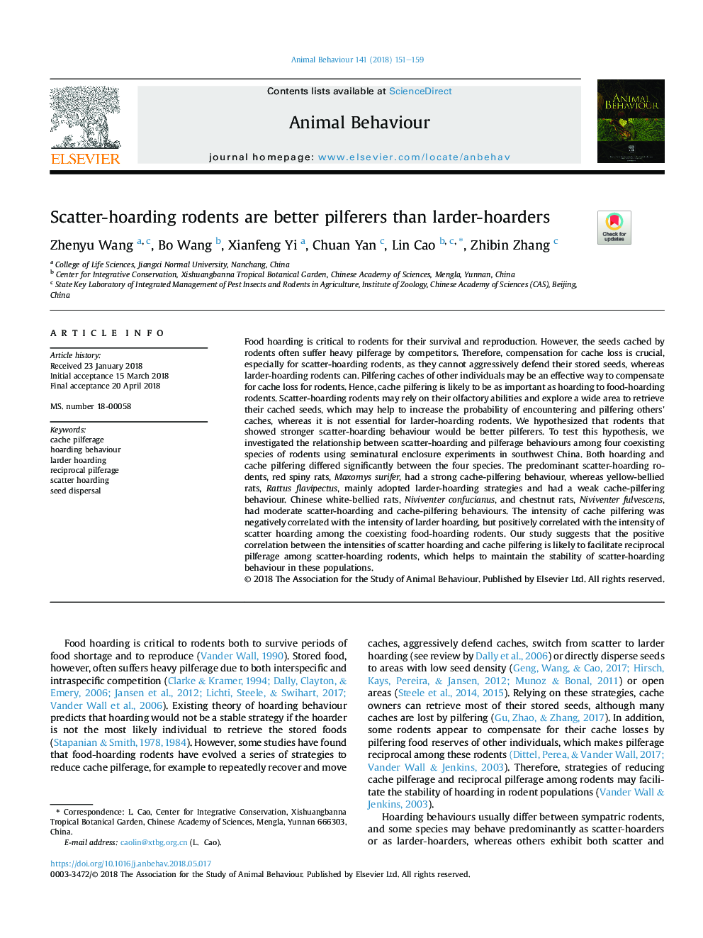 Scatter-hoarding rodents are better pilferers than larder-hoarders