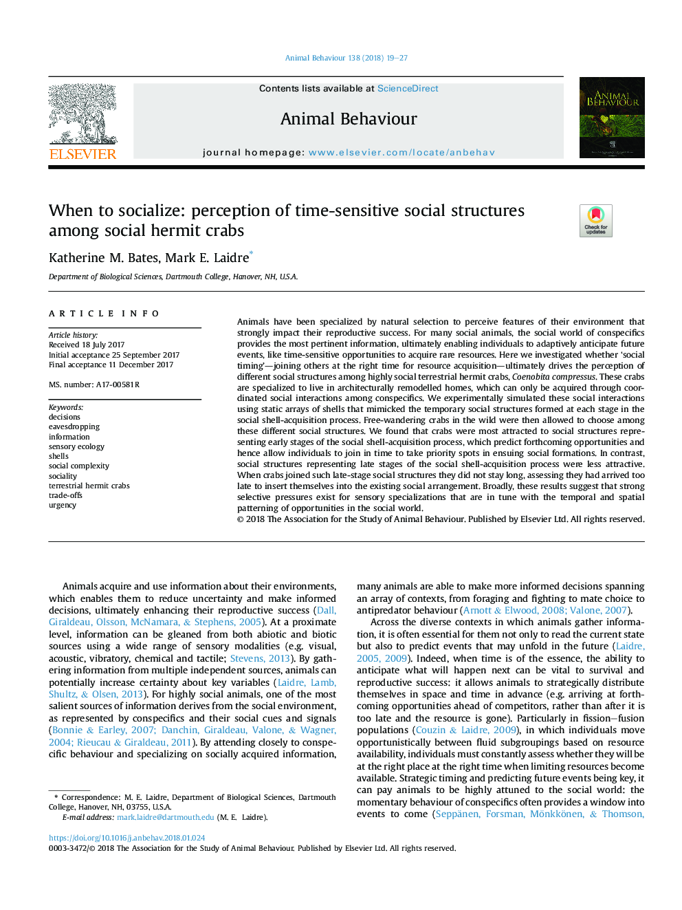 هنگامی که به اجتماع می پردازیم: درک ساختارهای اجتماعی حساس به زمان در میان خرچنگ های انحرافی اجتماعی 
