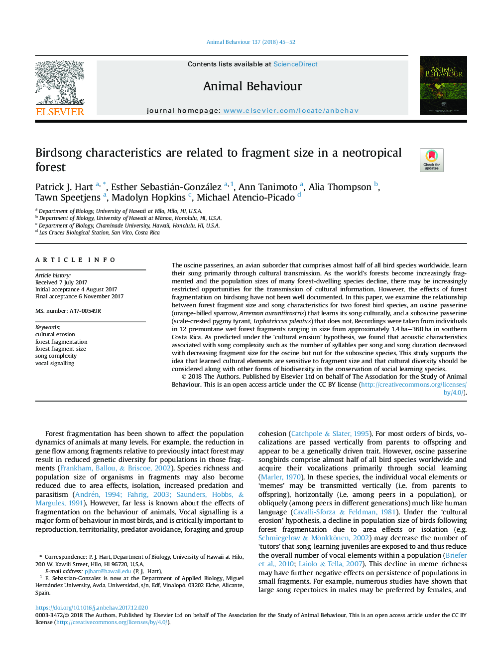 Birdsong characteristics are related to fragment size in a neotropical forest