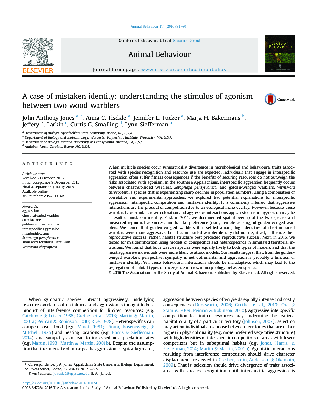 A case of mistaken identity: understanding the stimulus of agonism between two wood warblers