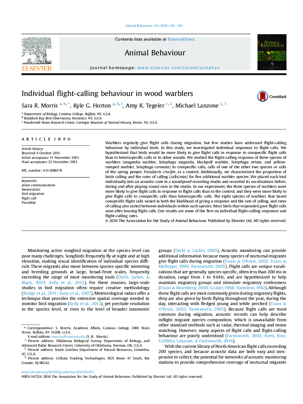 Individual flight-calling behaviour in wood warblers