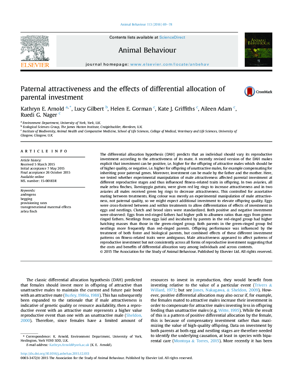 Paternal attractiveness and the effects of differential allocation of parental investment