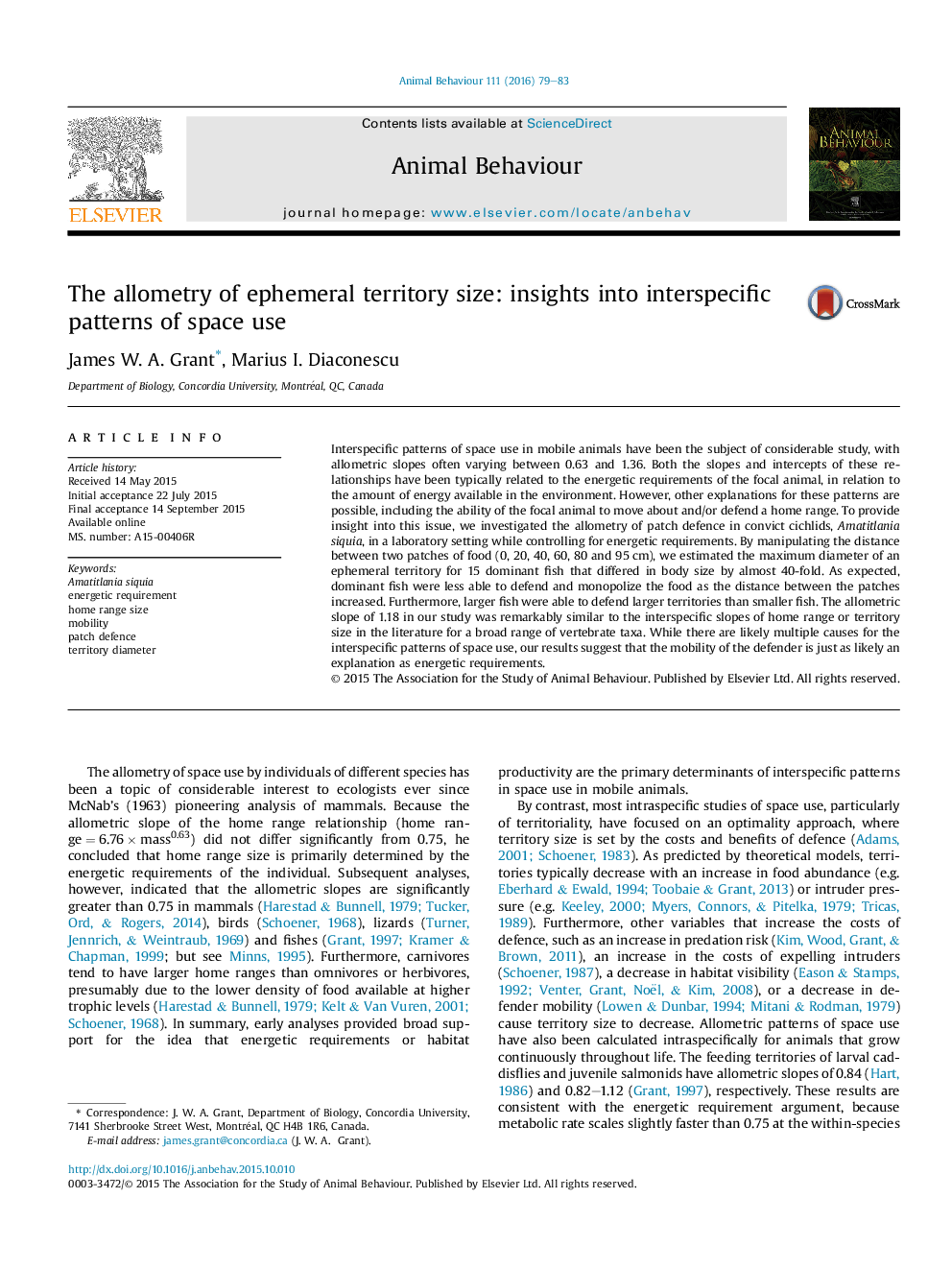 The allometry of ephemeral territory size: insights into interspecific patterns of space use