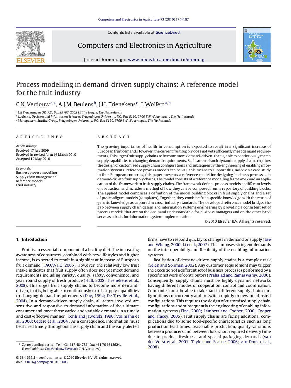 Process modelling in demand-driven supply chains: A reference model for the fruit industry