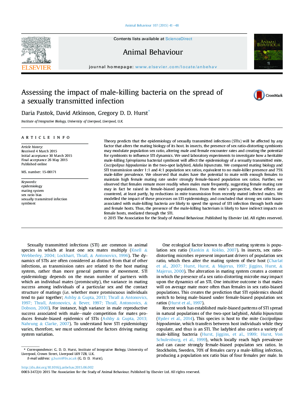 Assessing the impact of male-killing bacteria on the spread of aÂ sexually transmitted infection