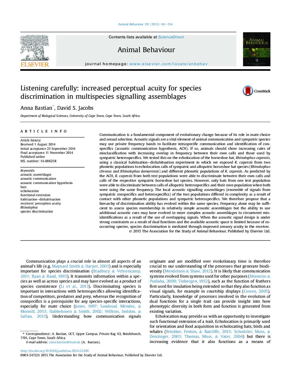 Listening carefully: increased perceptual acuity for species discrimination in multispecies signalling assemblages