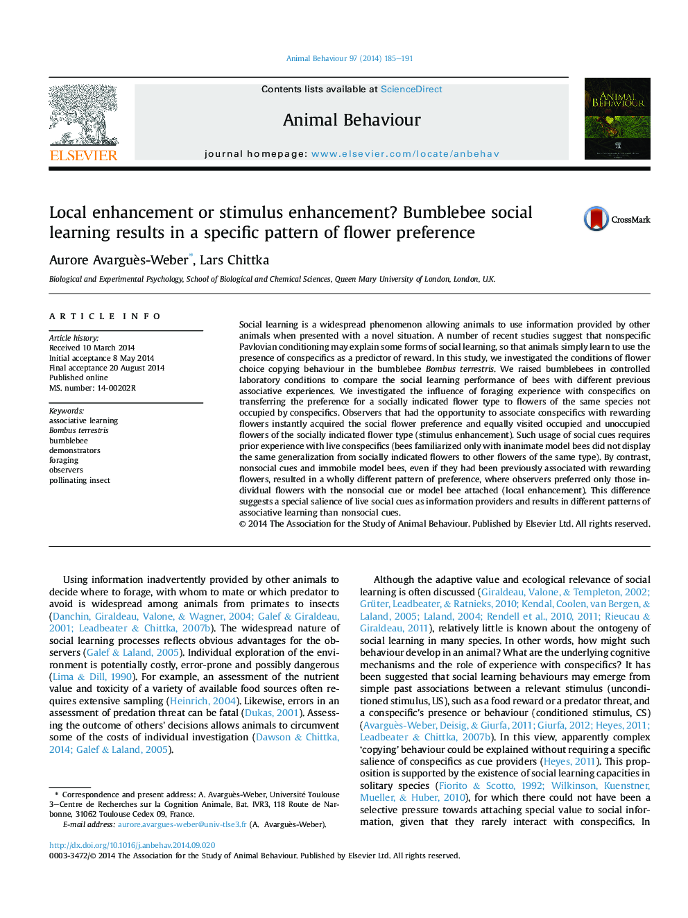 Local enhancement or stimulus enhancement? Bumblebee social learning results in a specific pattern of flower preference