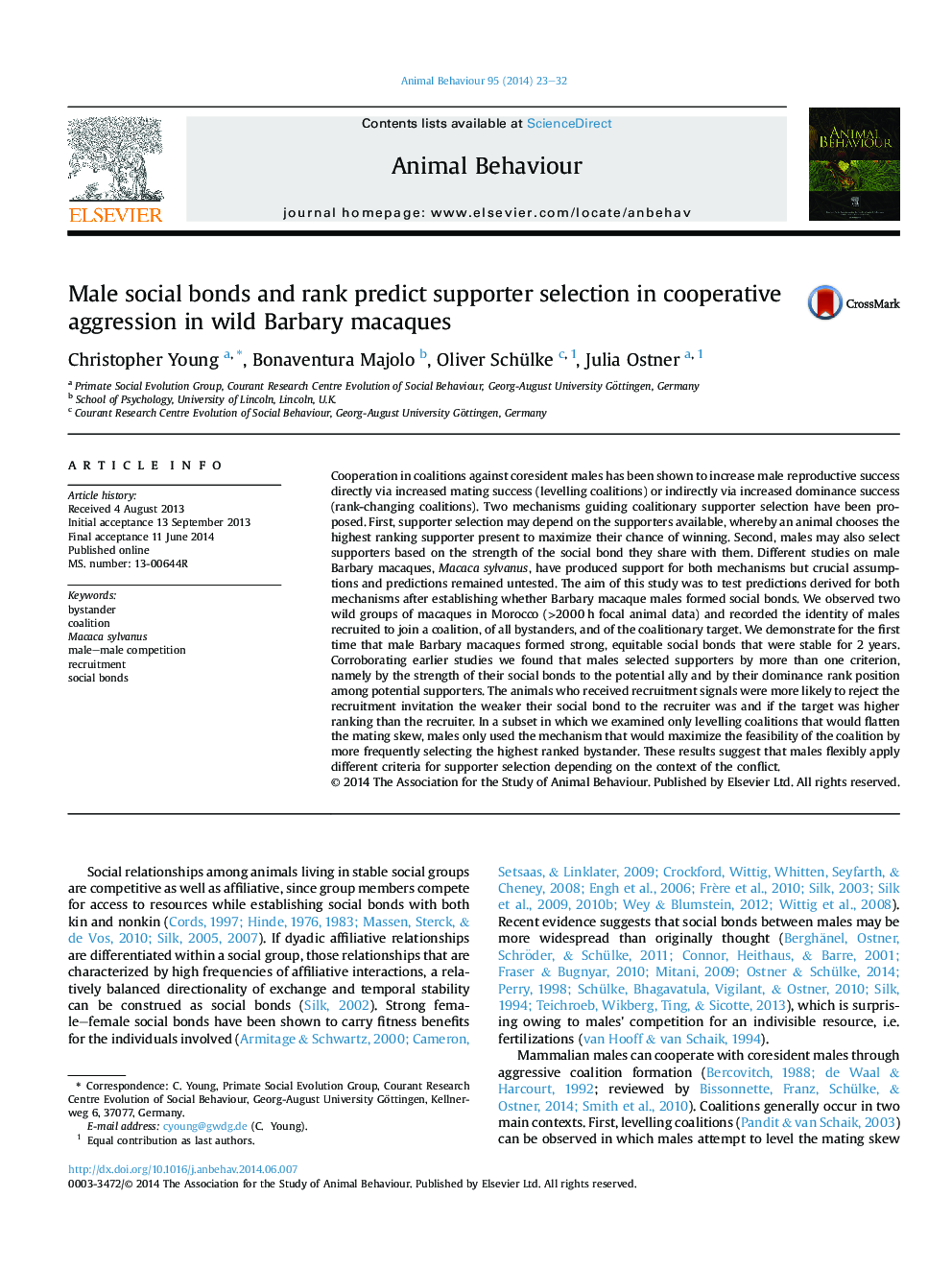 Male social bonds and rank predict supporter selection in cooperative aggression in wild Barbary macaques