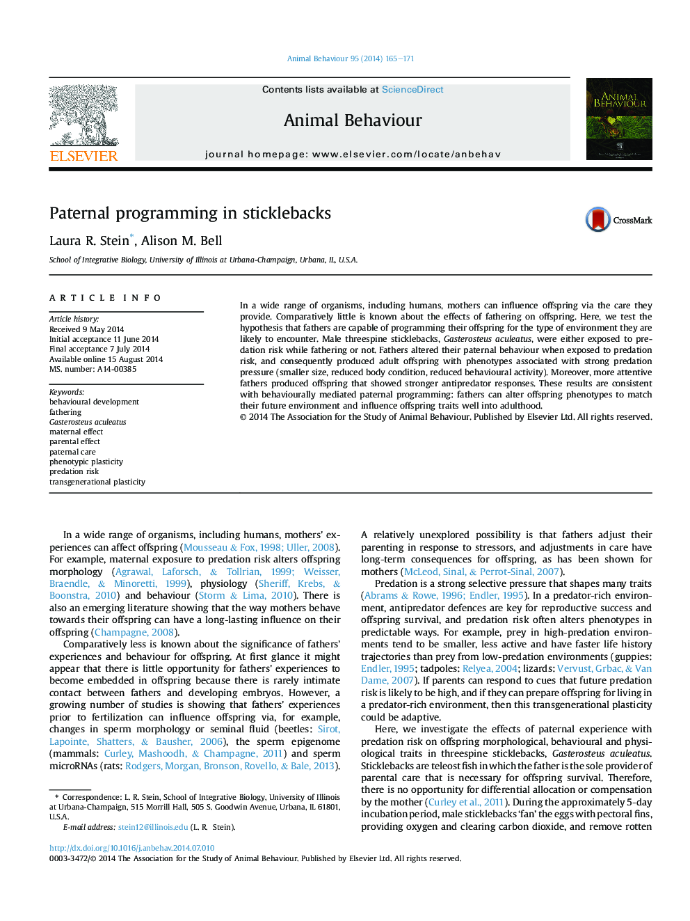 Paternal programming in sticklebacks