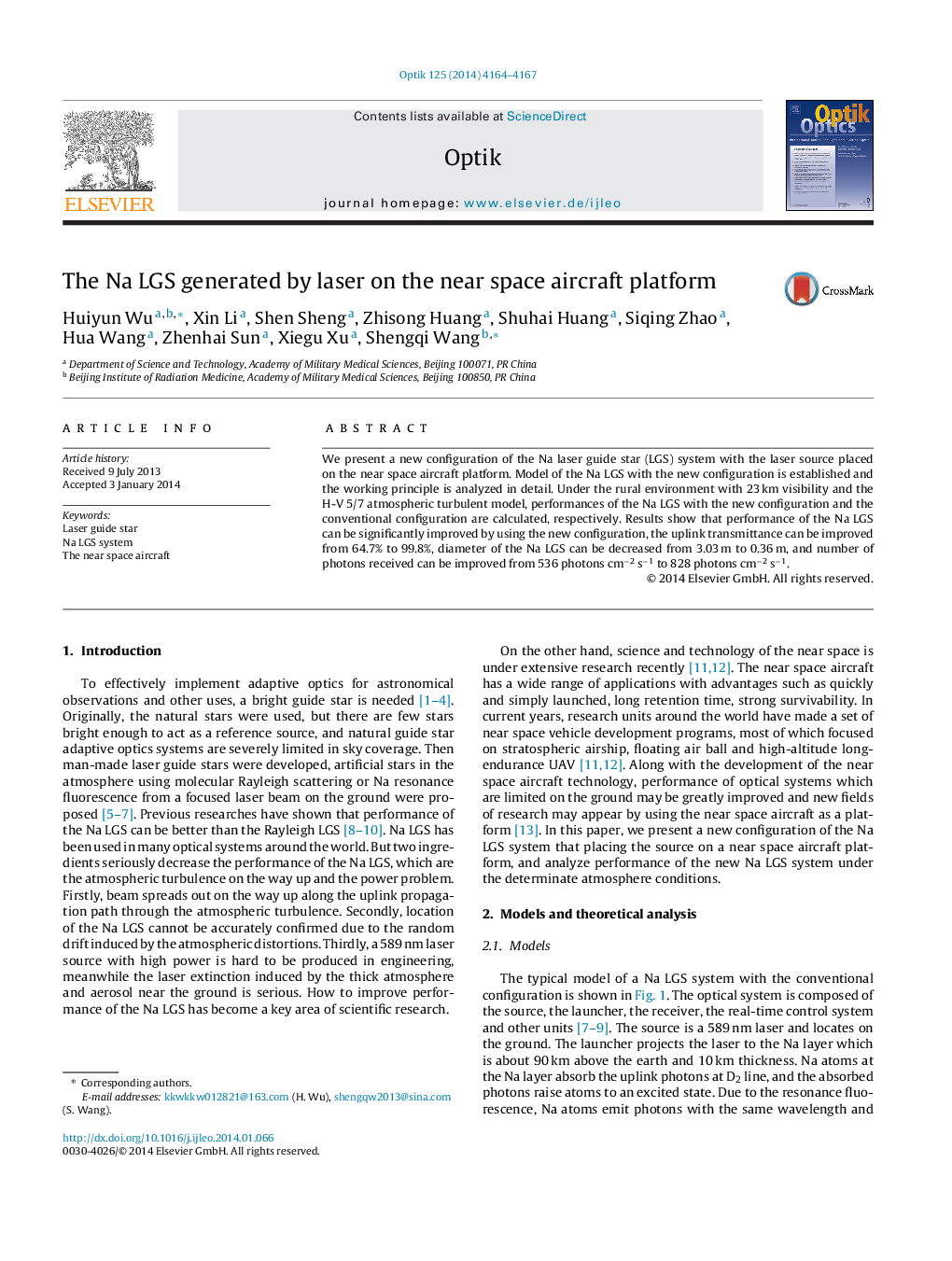 The Na LGS generated by laser on the near space aircraft platform