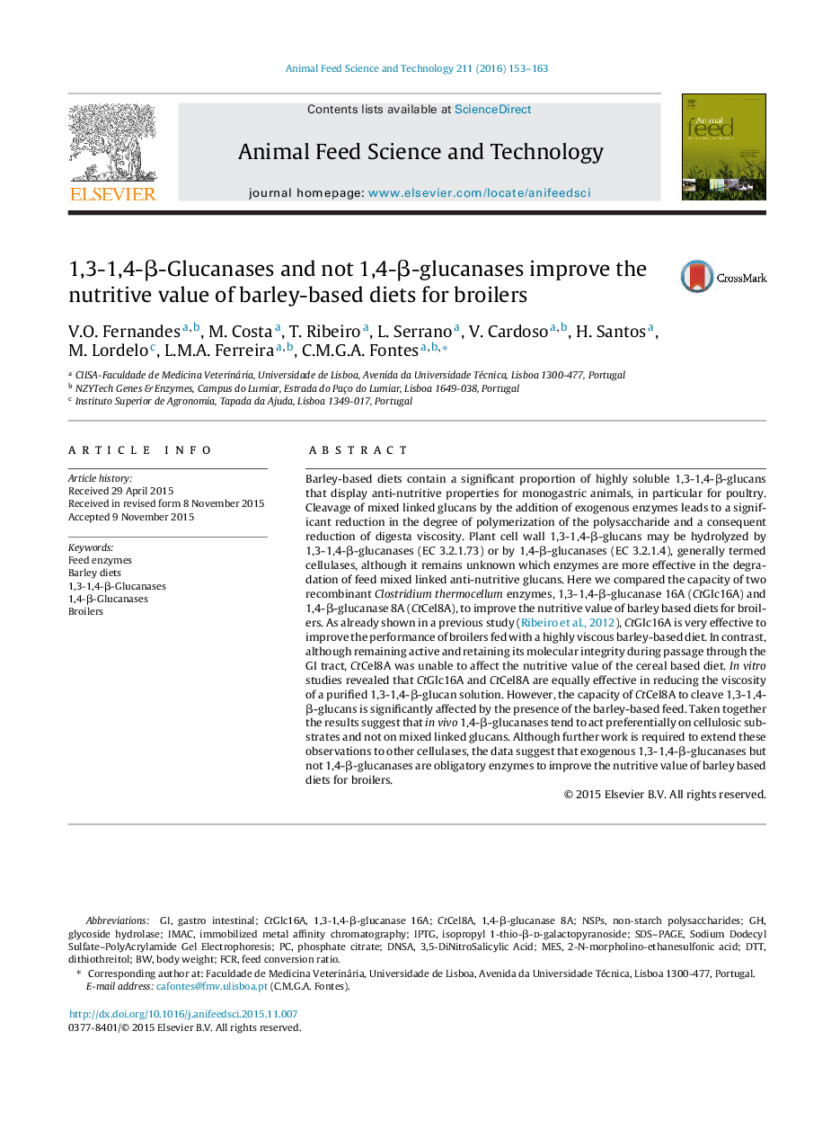 1,3-1,4-Î²-Glucanases and not 1,4-Î²-glucanases improve the nutritive value of barley-based diets for broilers