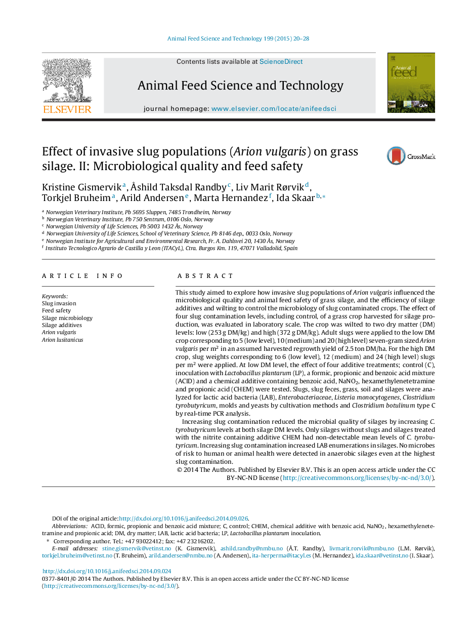 Effect of invasive slug populations (Arion vulgaris) on grass silage. II: Microbiological quality and feed safety