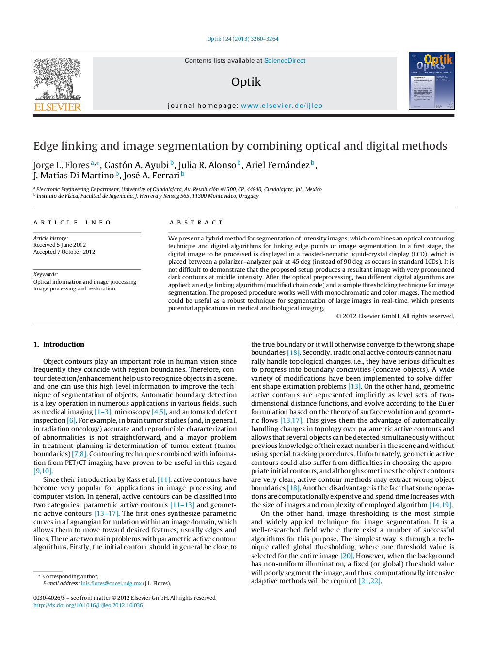Edge linking and image segmentation by combining optical and digital methods