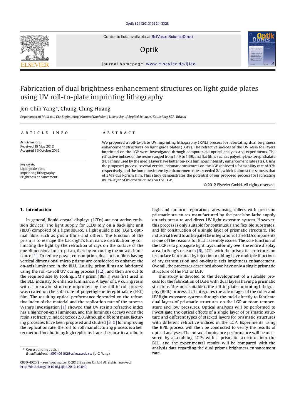 Fabrication of dual brightness enhancement structures on light guide plates using UV roll-to-plate imprinting lithography