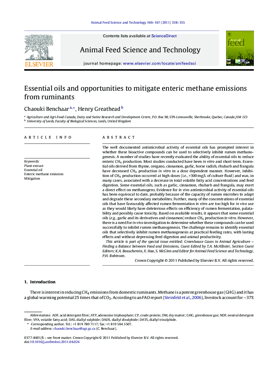 Essential oils and opportunities to mitigate enteric methane emissions from ruminants