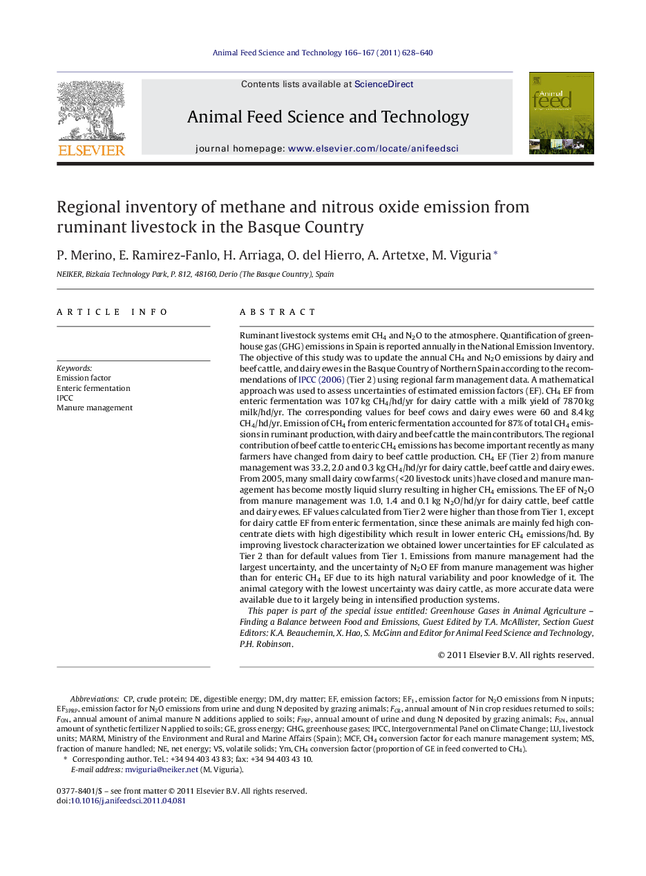 Regional inventory of methane and nitrous oxide emission from ruminant livestock in the Basque Country