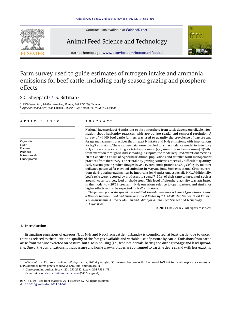 Farm survey used to guide estimates of nitrogen intake and ammonia emissions for beef cattle, including early season grazing and piosphere effects