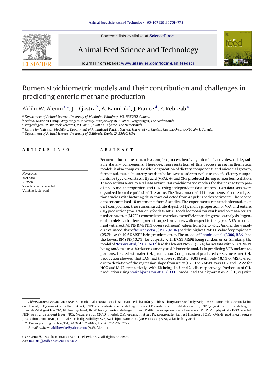 Rumen stoichiometric models and their contribution and challenges in predicting enteric methane production