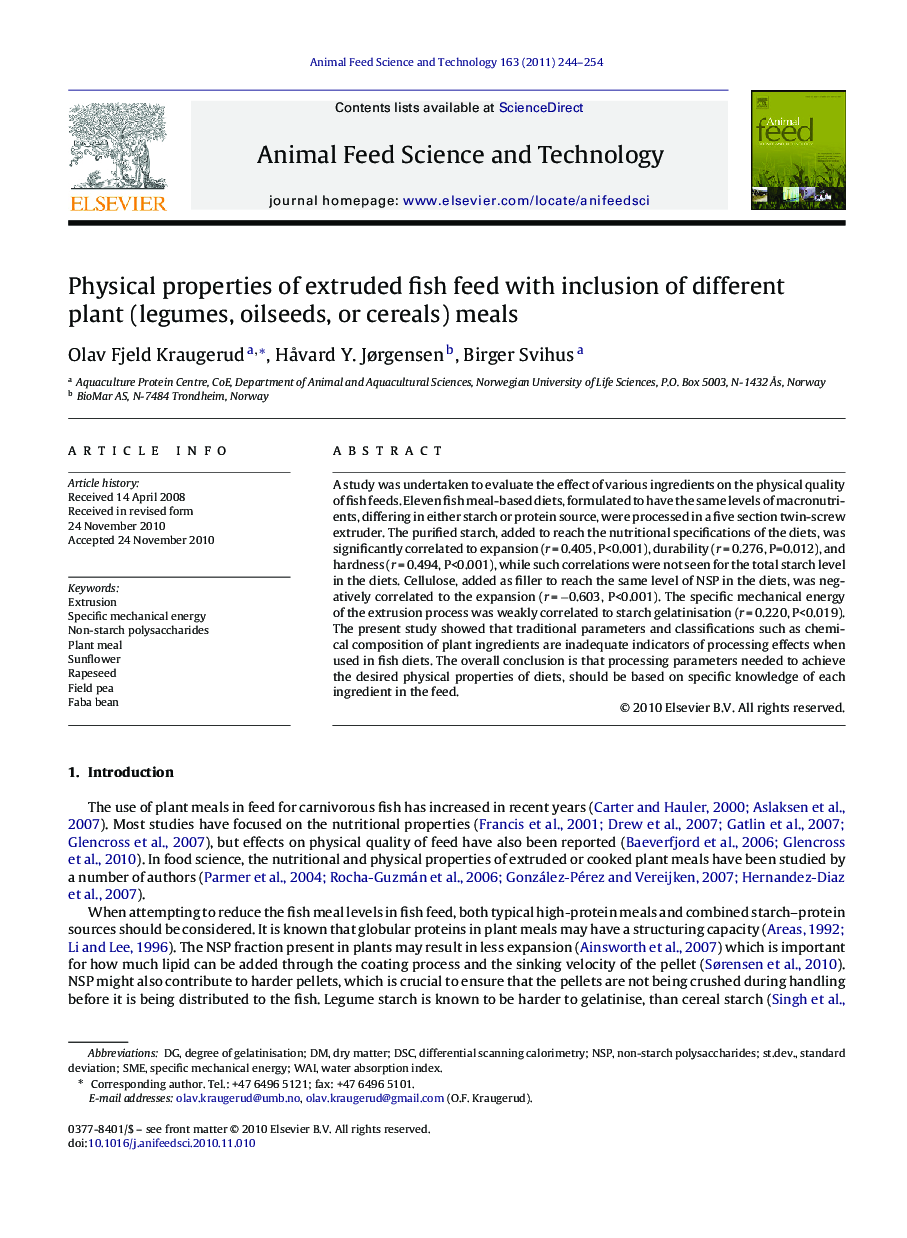 Physical properties of extruded fish feed with inclusion of different plant (legumes, oilseeds, or cereals) meals