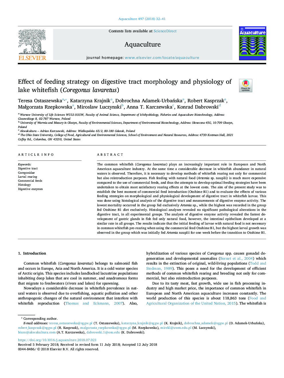 Effect of feeding strategy on digestive tract morphology and physiology of lake whitefish (Coregonus lavaretus)