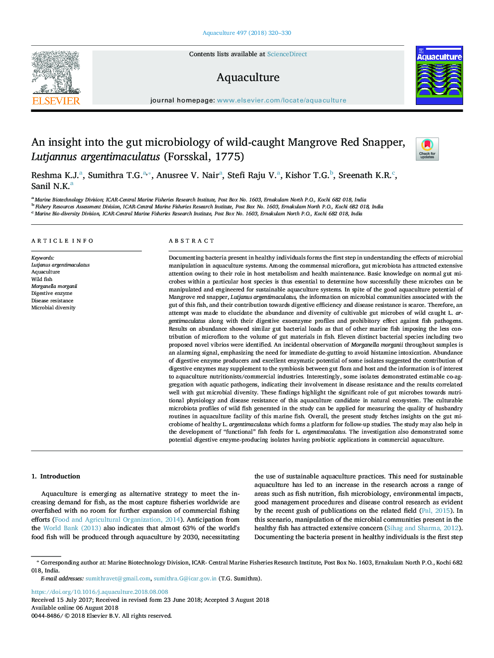 An insight into the gut microbiology of wild-caught Mangrove Red Snapper, Lutjannus argentimaculatus (Forsskal, 1775)